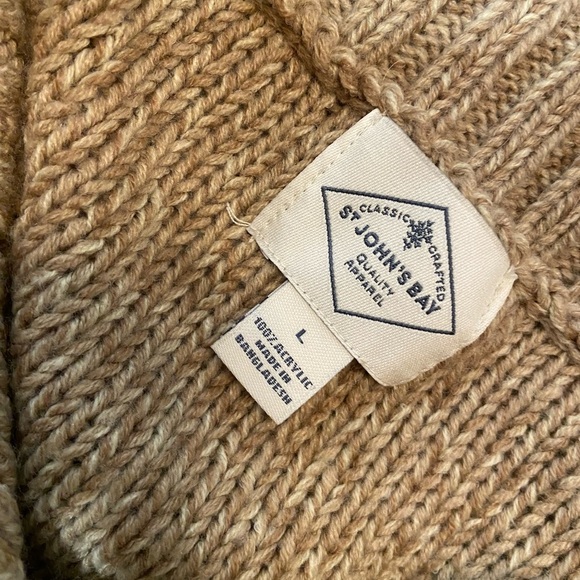 St. John’s Bay Size L Tan Cable Knit Collared Button Front Cozy Cardigan Sweater - Picture 9 of 9